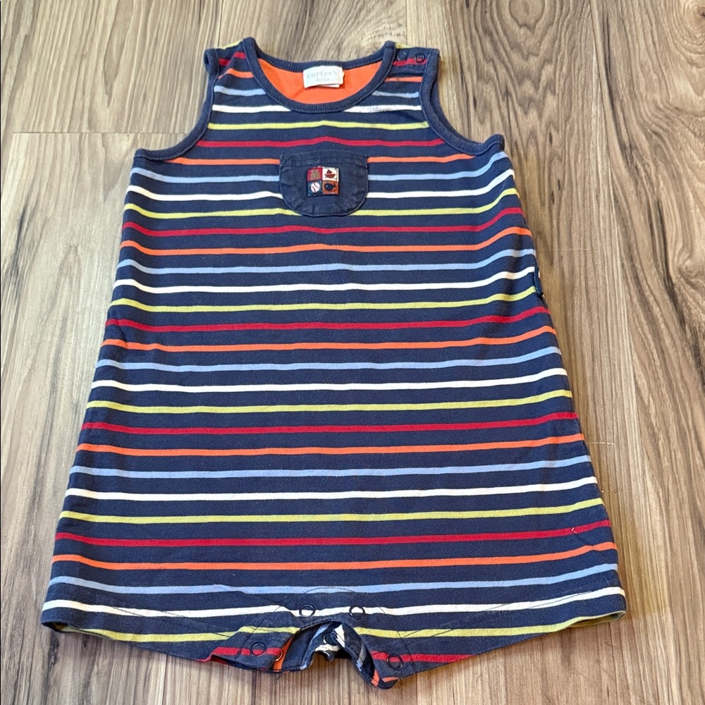 Y2K Carter's Navy Striped Romper with Tiny Pocket